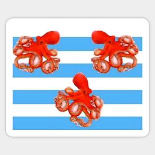 Red octopus on blue stripe Sticker